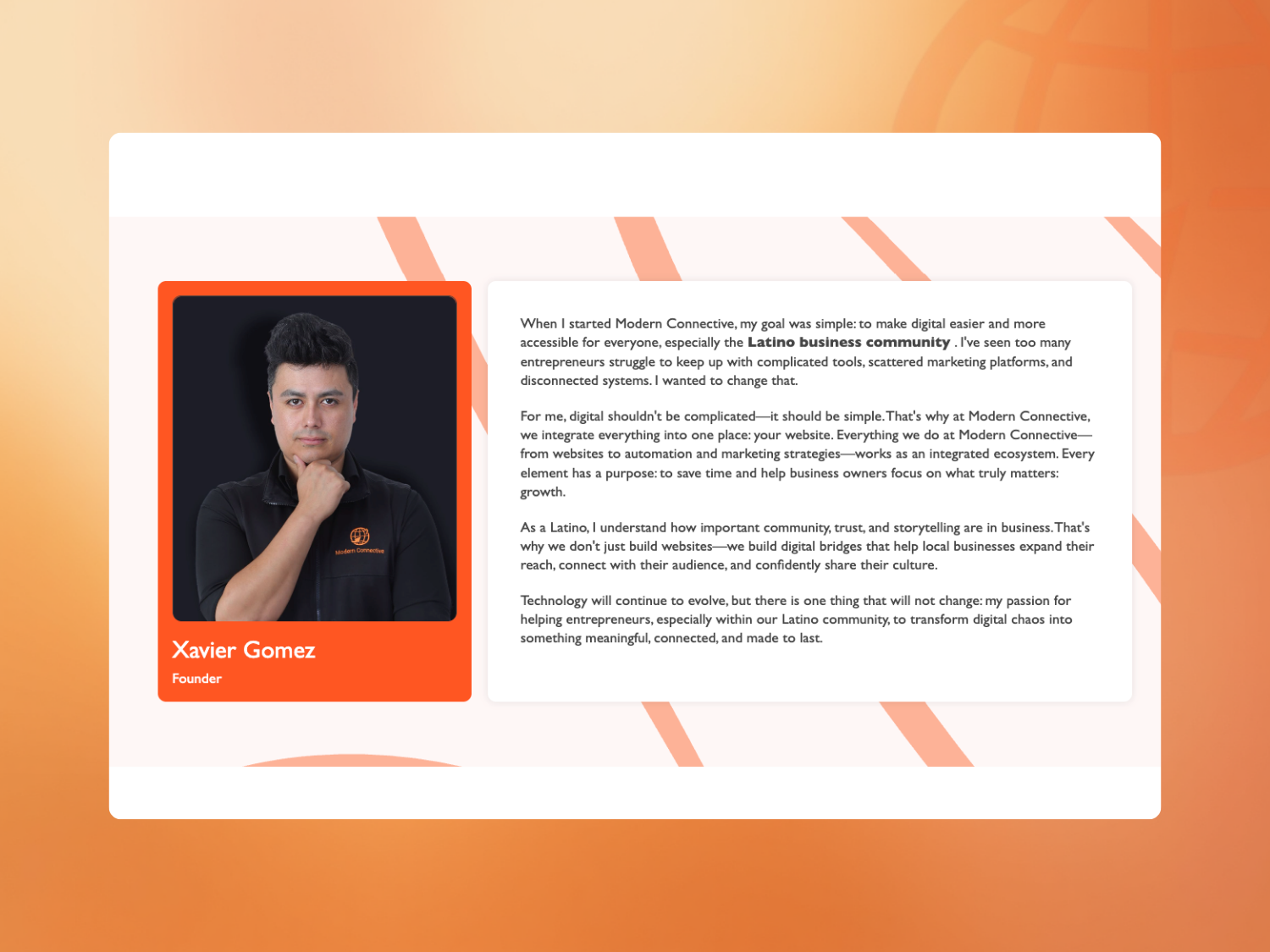 Modern Connective — founder section